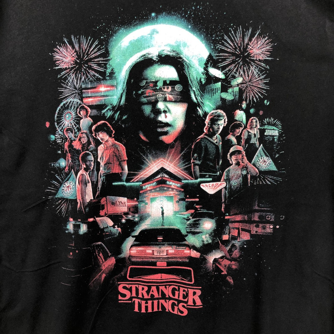 STRANGER THINGS Stranger Things Movie T-shirt Men's L size cotton black type Vintage Second Hand