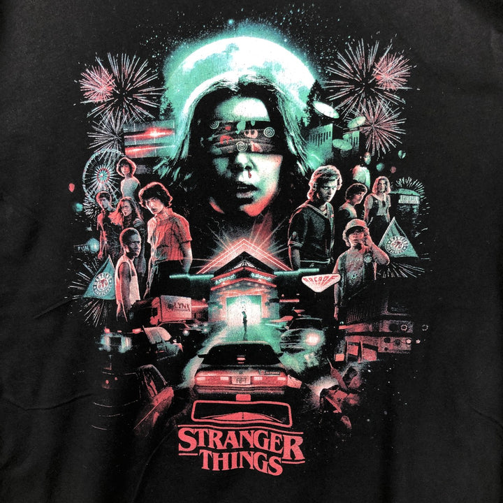 STRANGER THINGS Stranger Things Movie T-shirt Men's L size cotton black type Vintage Second Hand