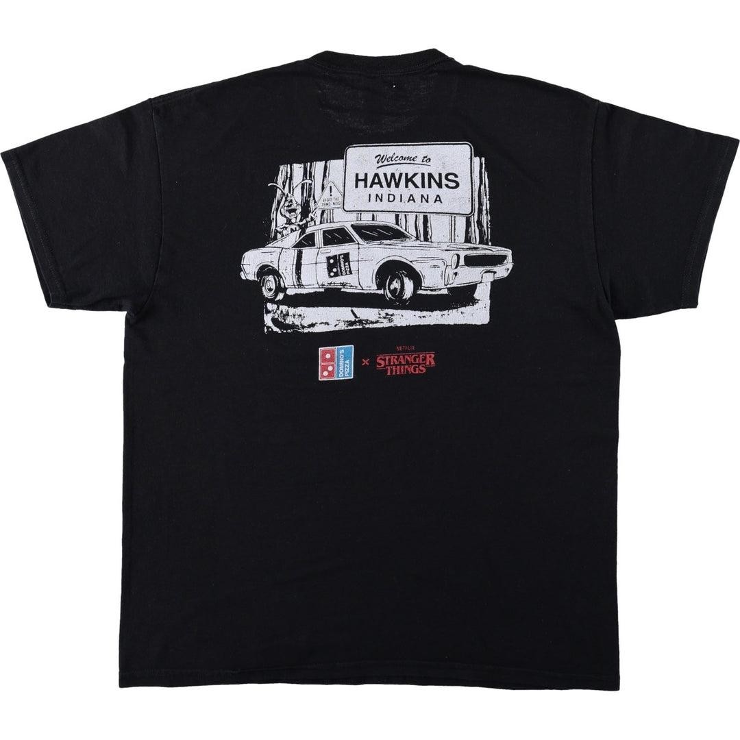 Gildan Stranger Things Domino's Pizza Movie T-shirt (Men's size L) cotton black type Vintage Second Hand