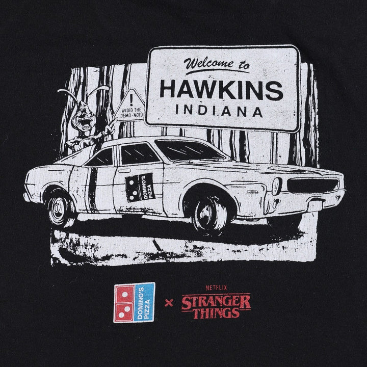 Gildan Stranger Things Domino's Pizza Movie T-shirt (Men's size L) cotton black type Vintage Second Hand