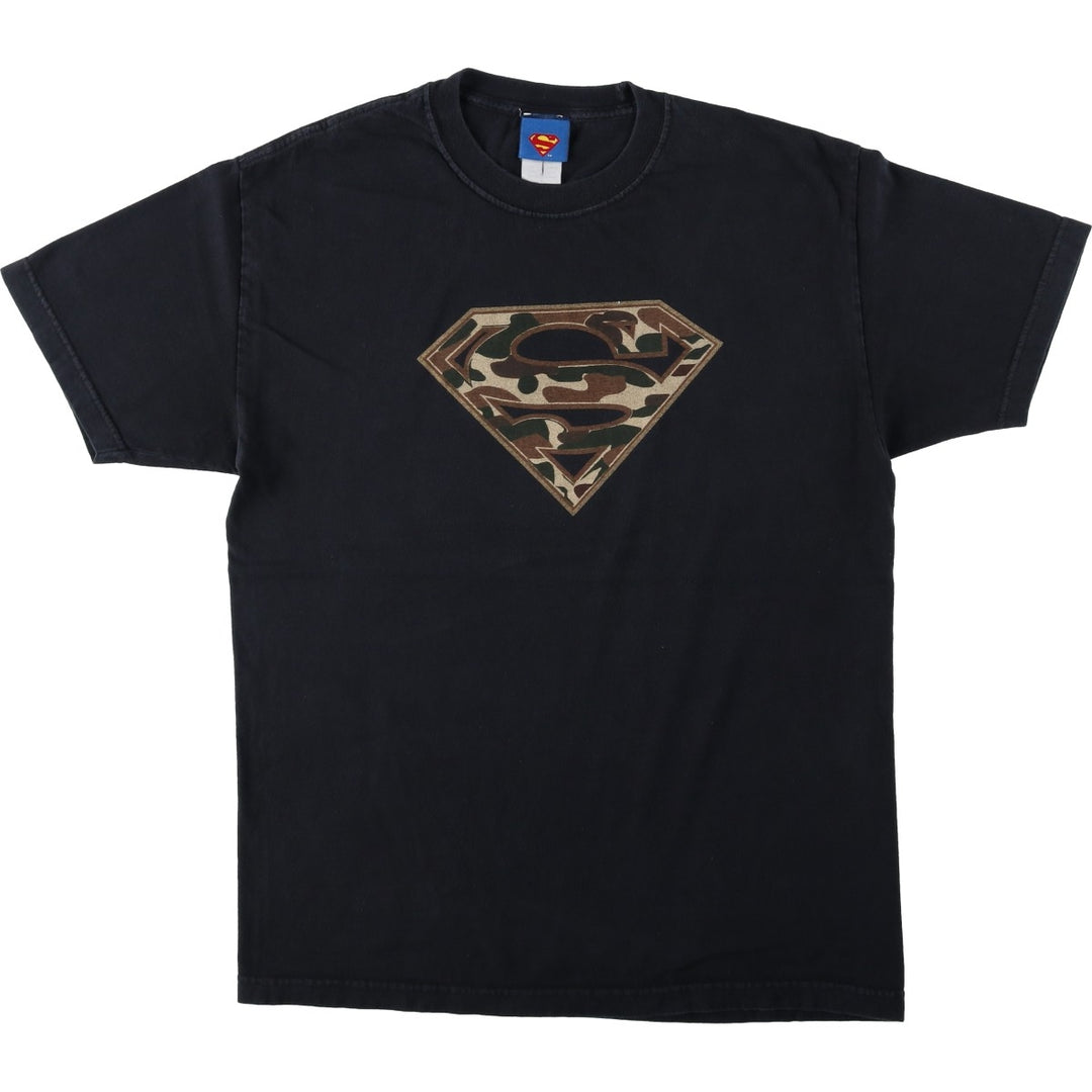 2000'S Superman camouflage pattern character print T-shirt, men's size L (approx.) cotton black type Vintage Second Hand