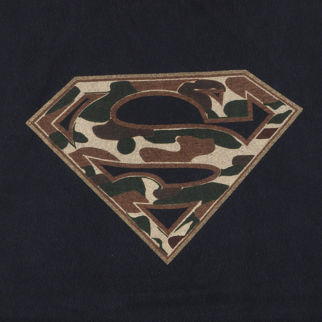 2000'S Superman camouflage pattern character print T-shirt, men's size L (approx.) cotton black type Vintage Second Hand