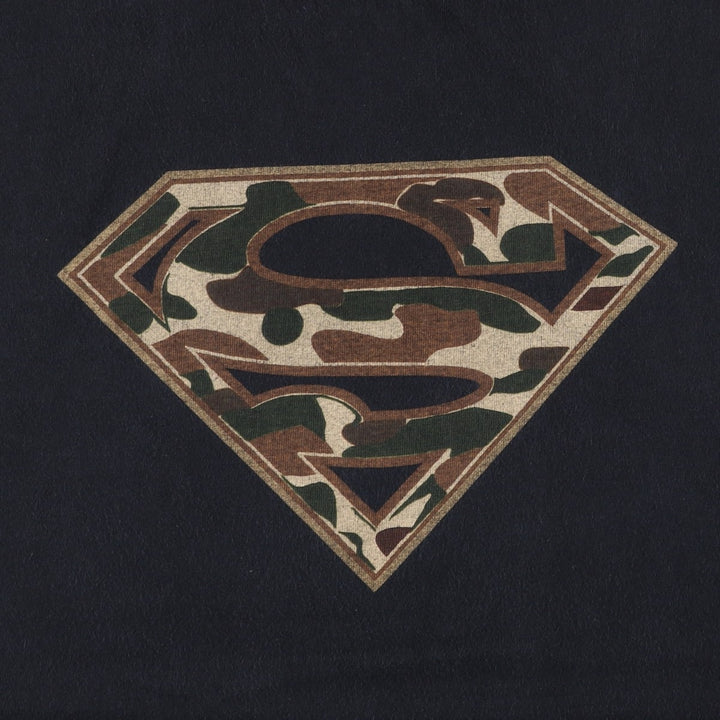 2000'S Superman camouflage pattern character print T-shirt, men's size L (approx.) cotton black type Vintage Second Hand