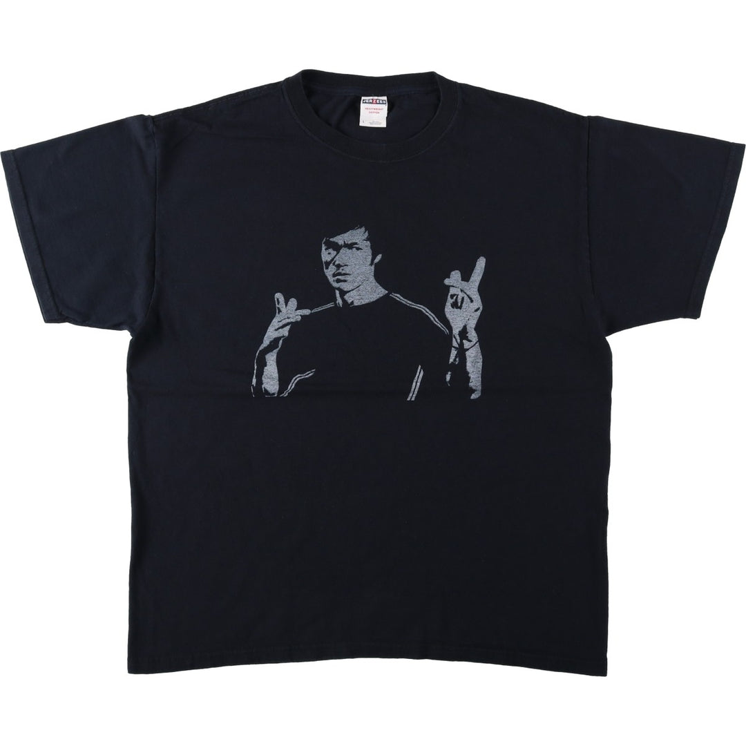 Jerzees Bruce Lee Print T-Shirt, Men's Size L (approx.) cotton black type Vintage Second Hand