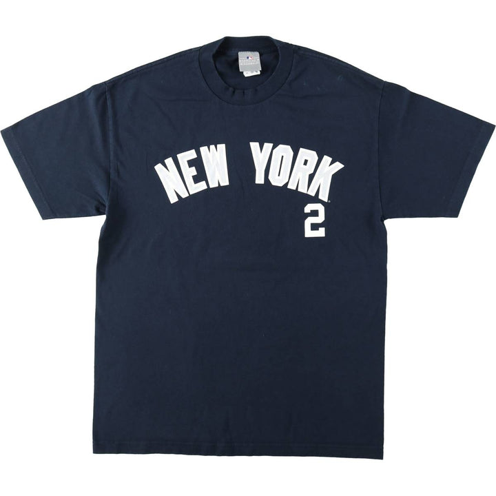 MLB NEW YORK YANKEES Sports Print T-Shirt (Men's Size L) cotton navy blue type Vintage Second Hand