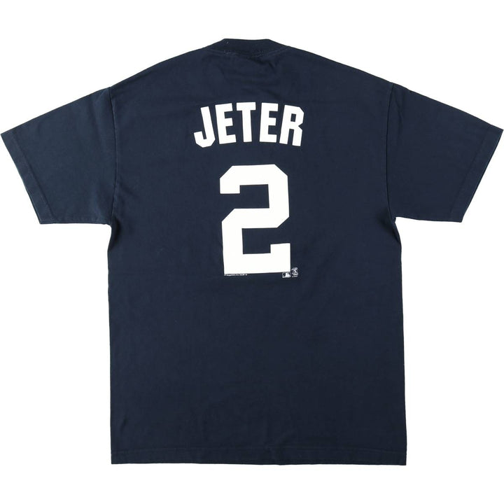 MLB NEW YORK YANKEES Sports Print T-Shirt (Men's Size L) cotton navy blue type Vintage Second Hand