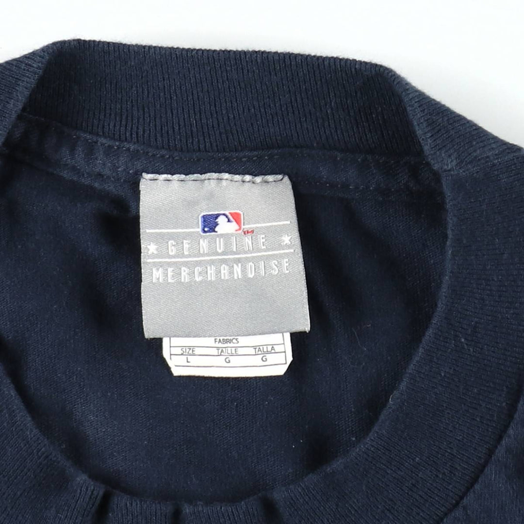 MLB NEW YORK YANKEES Sports Print T-Shirt (Men's Size L) cotton navy blue type Vintage Second Hand