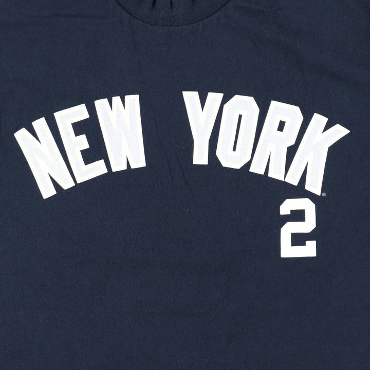 MLB NEW YORK YANKEES Sports Print T-Shirt (Men's Size L) cotton navy blue type Vintage Second Hand