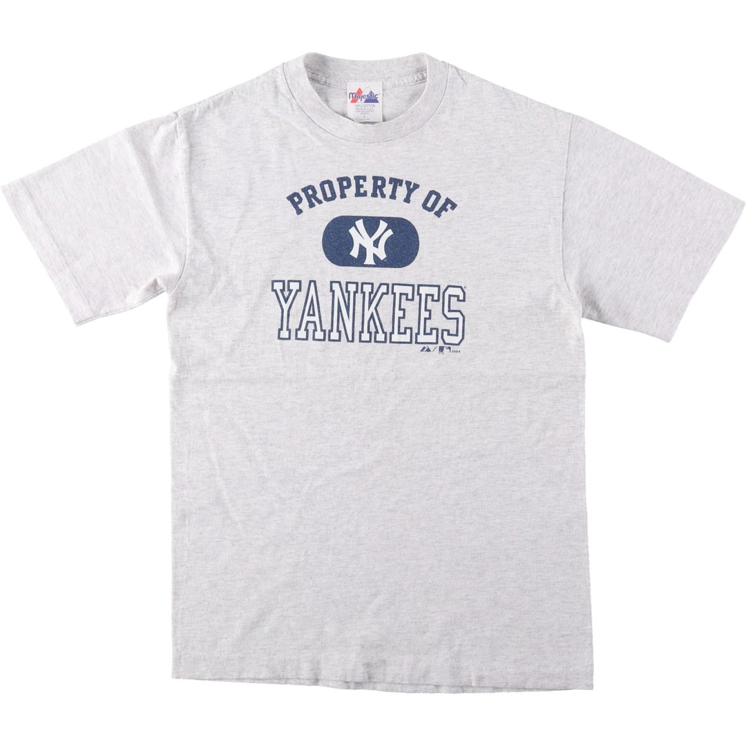 Majestic MLB NEW YORK YANKEES Sports Print T-Shirt, Made in USA, Men's Size L (Equivalent), Vintage cotton gray type Vintage Second Hand