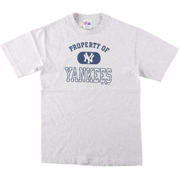 Majestic MLB NEW YORK YANKEES Sports Print T-Shirt, Made in USA, Men's Size L (Equivalent), Vintage cotton gray type Vintage Second Hand