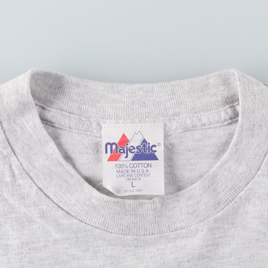 Majestic MLB NEW YORK YANKEES Sports Print T-Shirt, Made in USA, Men's Size L (Equivalent), Vintage cotton gray type Vintage Second Hand