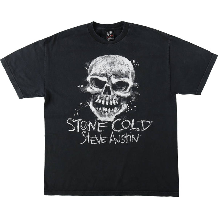 2000'S FIFTH SUN WWE Stone Cold Steve Austin Skull Pattern Pro Wrestling Sports Print T-Shirt cotton black type Vintage Second Hand