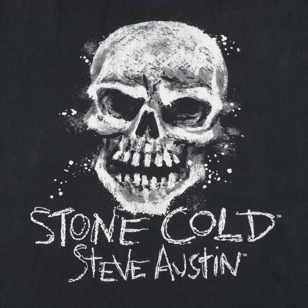 2000'S FIFTH SUN WWE Stone Cold Steve Austin Skull Pattern Pro Wrestling Sports Print T-Shirt cotton black type Vintage Second Hand
