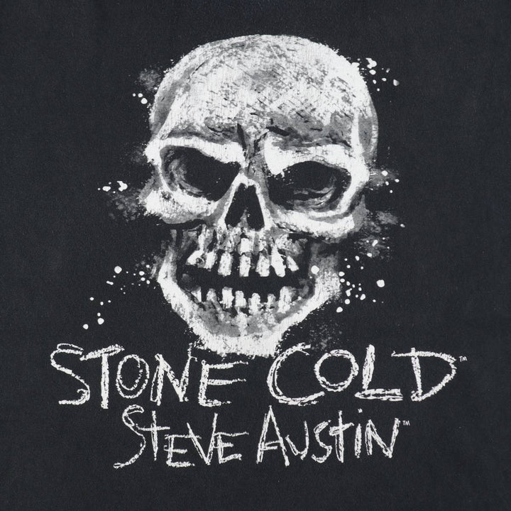 2000'S FIFTH SUN WWE Stone Cold Steve Austin Skull Pattern Pro Wrestling Sports Print T-Shirt cotton black type Vintage Second Hand