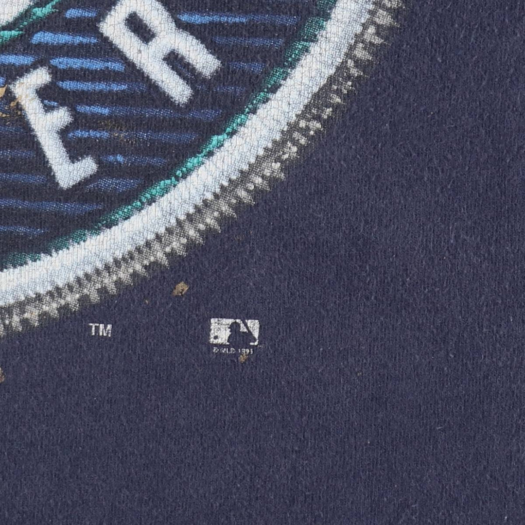 90'S SALEM MLB SEATTLE MARINERS Sports Print T-Shirt, Made in USA, Men's Size L (Equivalent), Vintage cotton navy blue type Vintage Second Hand