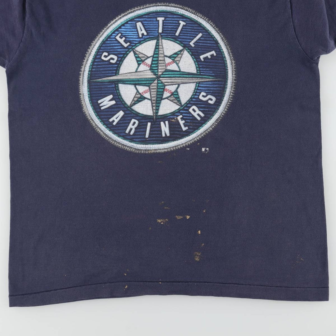 90'S SALEM MLB SEATTLE MARINERS Sports Print T-Shirt, Made in USA, Men's Size L (Equivalent), Vintage cotton navy blue type Vintage Second Hand