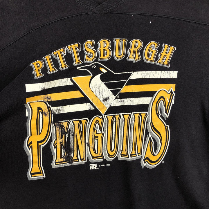90'S Team Rated NHL Pittsburgh Penguins V-neck football short-sleeve t-shirt, men's size XL (approx.) cotton black type Vintage Second Hand