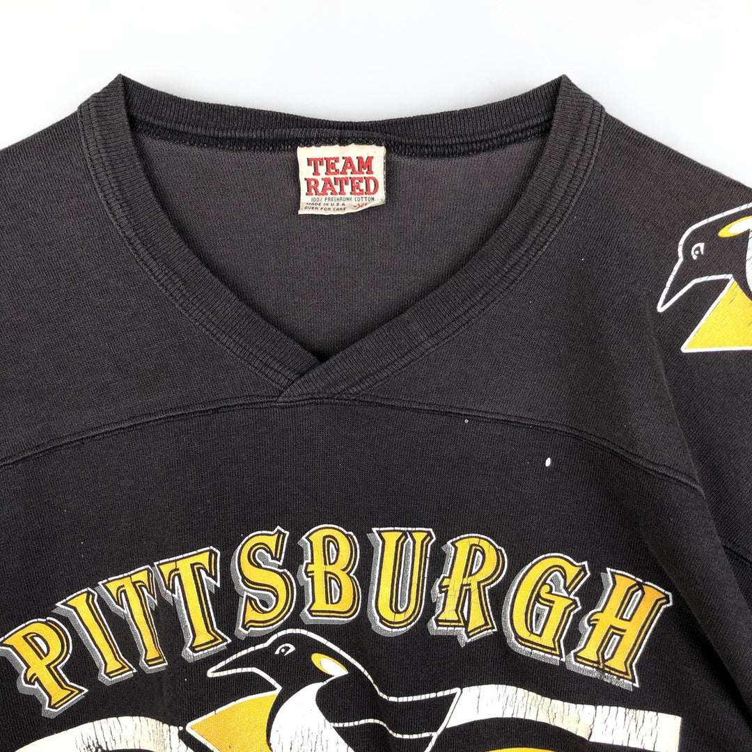 90'S Team Rated NHL Pittsburgh Penguins V-neck football short-sleeve t-shirt, men's size XL (approx.) cotton black type Vintage Second Hand