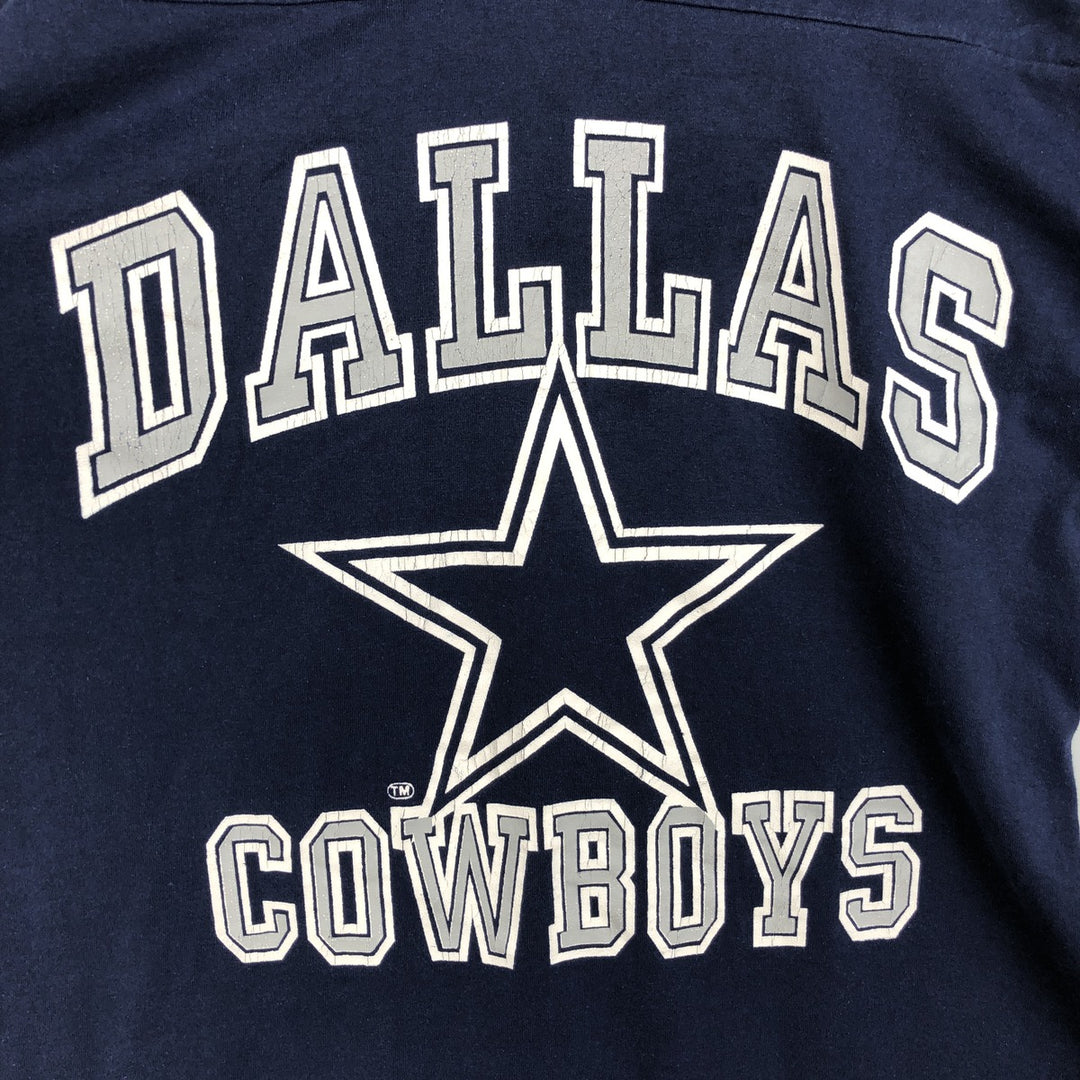 80s-90'S Logo Seven NFL Dallas Cowboys V-neck Football T-shirt, 5/8 sleeve, Made in USA, Men's size L cotton navy blue type Vintage Second Hand