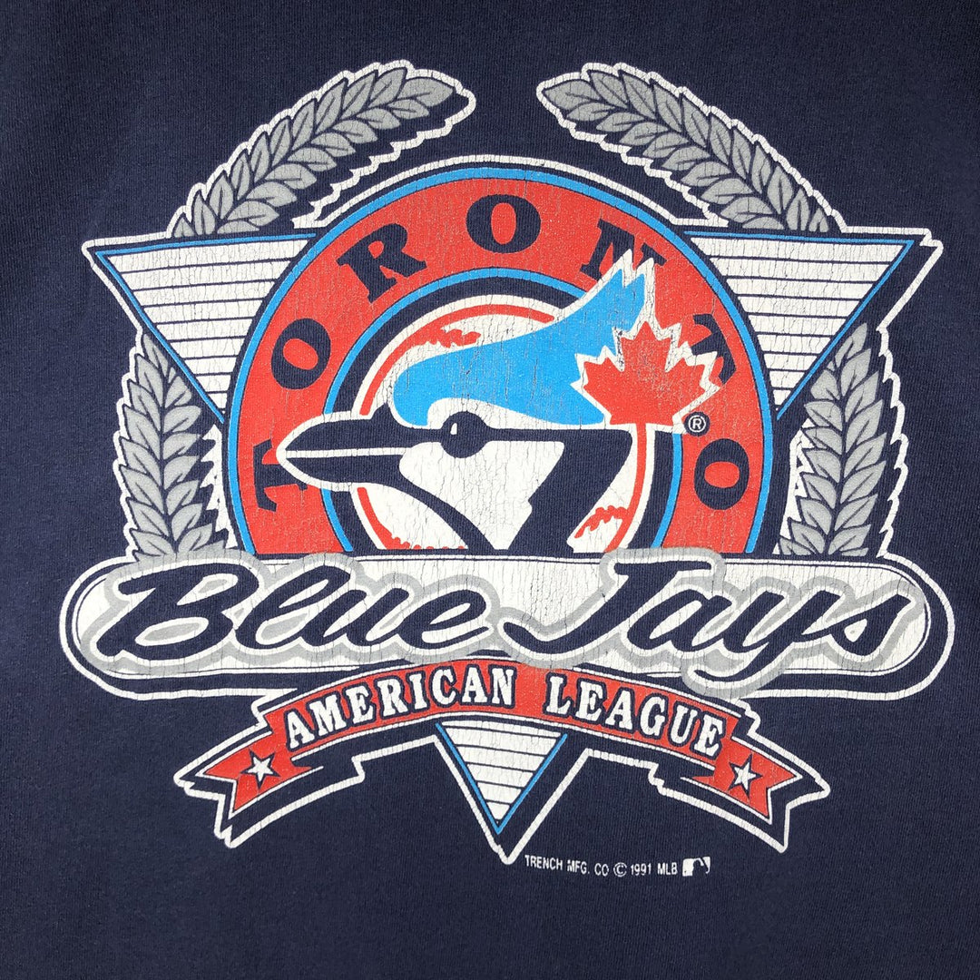 90'S Fruit of the Loom MLB Toronto Blue Jays Logo Print T-Shirt, Made in Canada, Men's XL (approx.) cotton navy blue type Vintage Second Hand