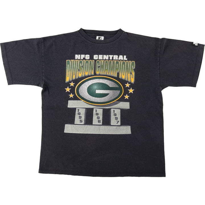 90'S Starter NFL Green Bay Packers sports print T-shirt, Made in USA, Men's size L cotton black type Vintage Second Hand