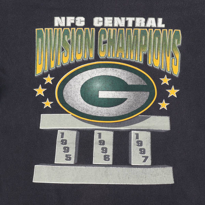 90'S Starter NFL Green Bay Packers sports print T-shirt, Made in USA, Men's size L cotton black type Vintage Second Hand