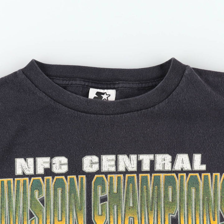 90'S Starter NFL Green Bay Packers sports print T-shirt, Made in USA, Men's size L cotton black type Vintage Second Hand