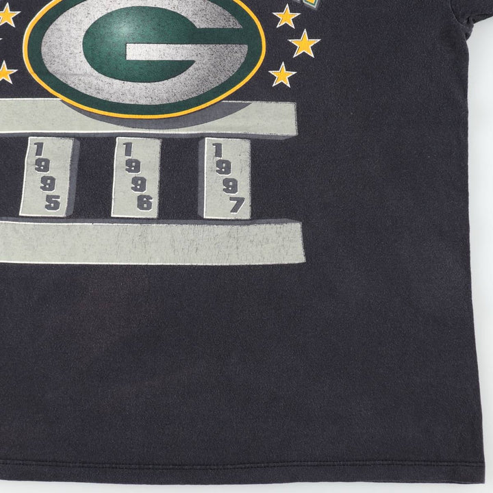 90'S Starter NFL Green Bay Packers sports print T-shirt, Made in USA, Men's size L cotton black type Vintage Second Hand