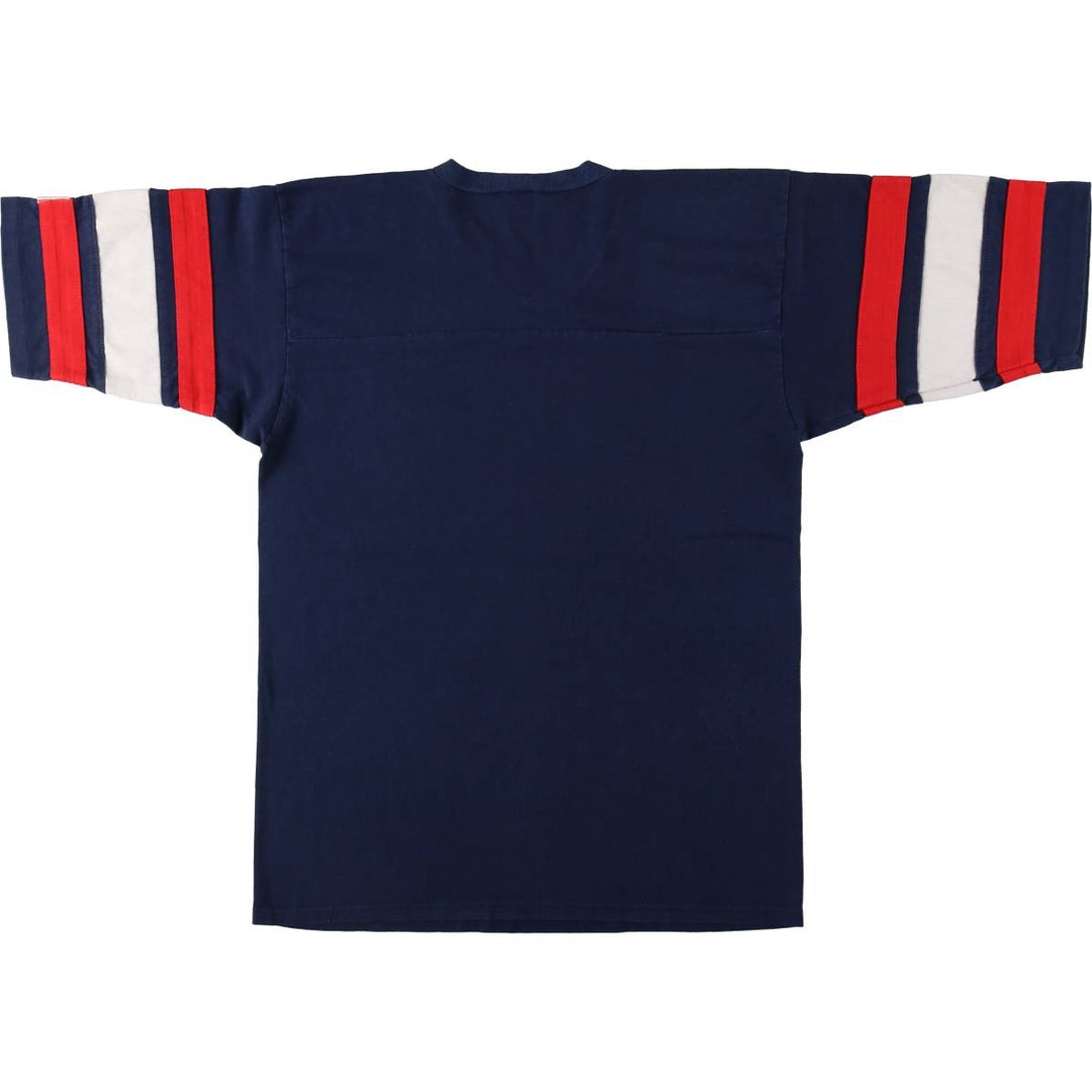 90'S Logo Seven NFL New York Giants V-neck Football T-shirt, 3/4 sleeve, Made in USA, Men's size L equivalent. cotton navy blue type Vintage Second Hand