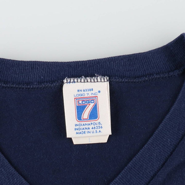 90'S Logo Seven NFL New York Giants V-neck Football T-shirt, 3/4 sleeve, Made in USA, Men's size L equivalent. cotton navy blue type Vintage Second Hand
