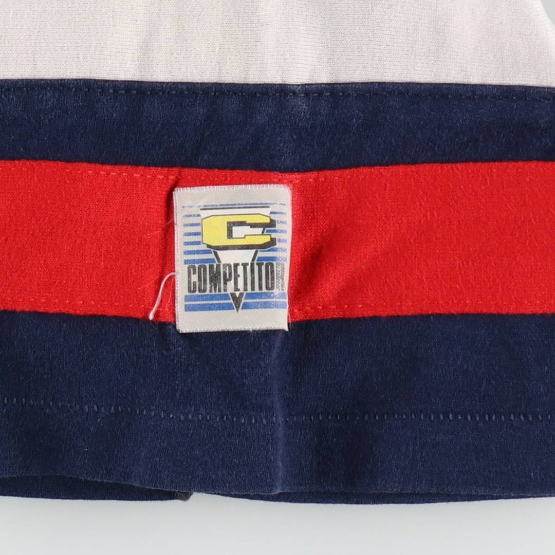 90'S Logo Seven NFL New York Giants V-neck Football T-shirt, 3/4 sleeve, Made in USA, Men's size L equivalent. cotton navy blue type Vintage Second Hand