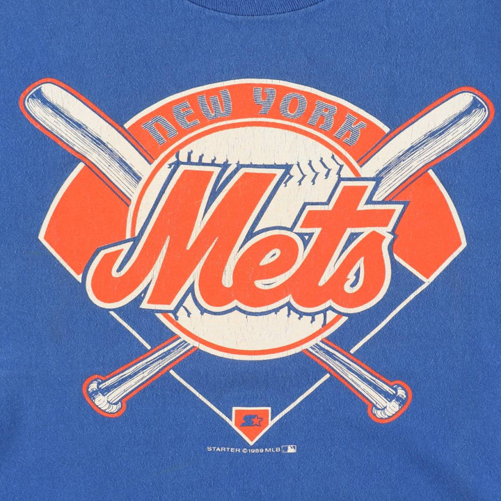 80'S Starter MLB New York Mets sports print t-shirt, men's size L equivalent, vintage. unclear blue type Vintage Second Hand