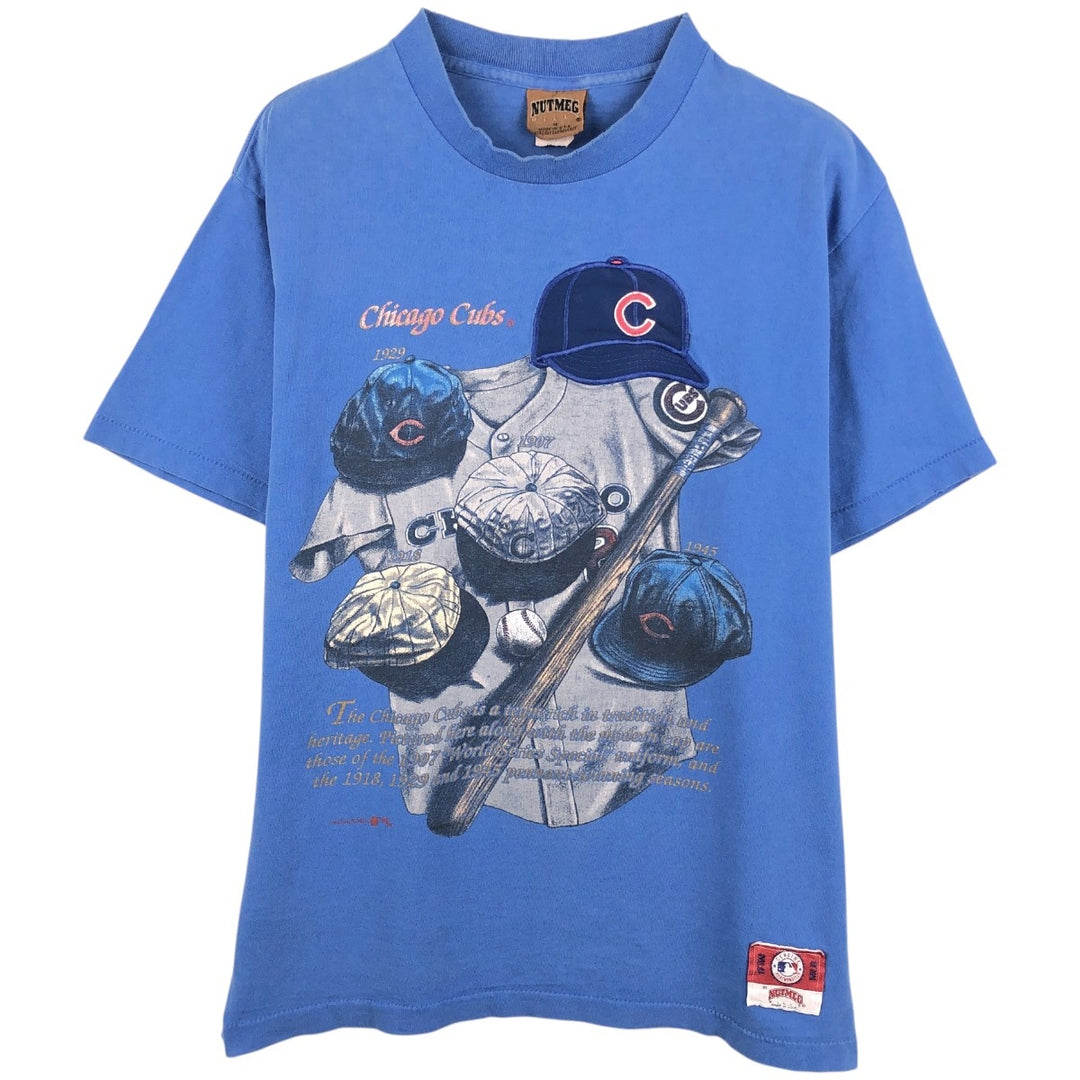 90'S Nutmeg MLB Chicago Cubs sports print T-shirt, Made in USA, Men's size M equivalent, Vintage cotton blue type Vintage Second Hand