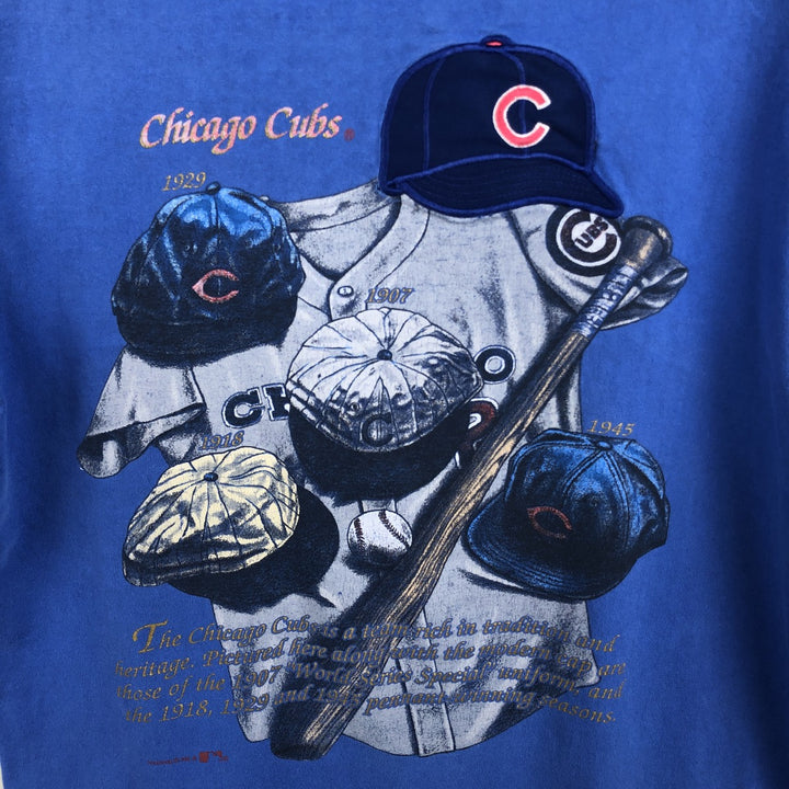 90'S Nutmeg MLB Chicago Cubs sports print T-shirt, Made in USA, Men's size M equivalent, Vintage cotton blue type Vintage Second Hand