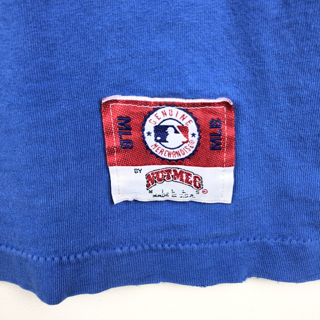90'S Nutmeg MLB Chicago Cubs sports print T-shirt, Made in USA, Men's size M equivalent, Vintage cotton blue type Vintage Second Hand