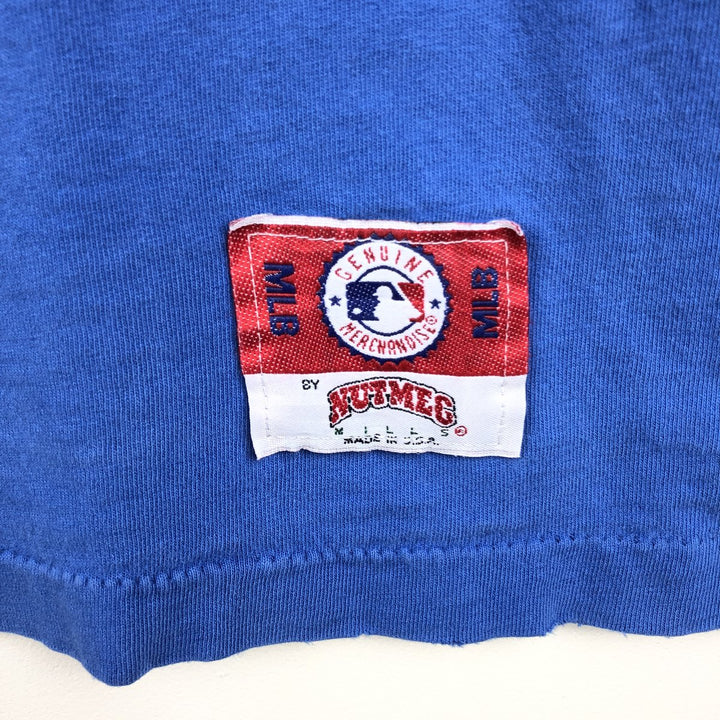 90'S Nutmeg MLB Chicago Cubs sports print T-shirt, Made in USA, Men's size M equivalent, Vintage cotton blue type Vintage Second Hand