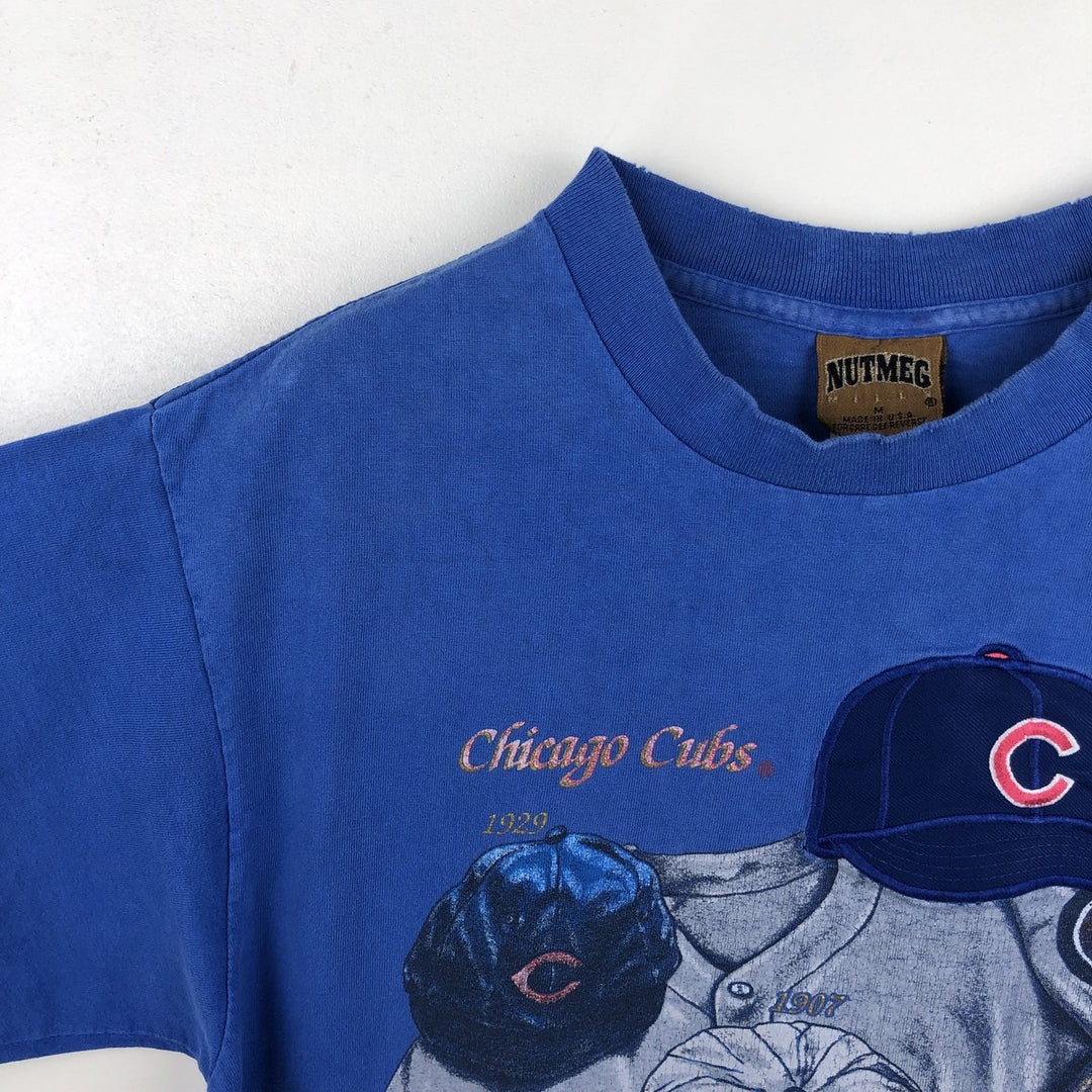 90'S Nutmeg MLB Chicago Cubs sports print T-shirt, Made in USA, Men's size M equivalent, Vintage cotton blue type Vintage Second Hand