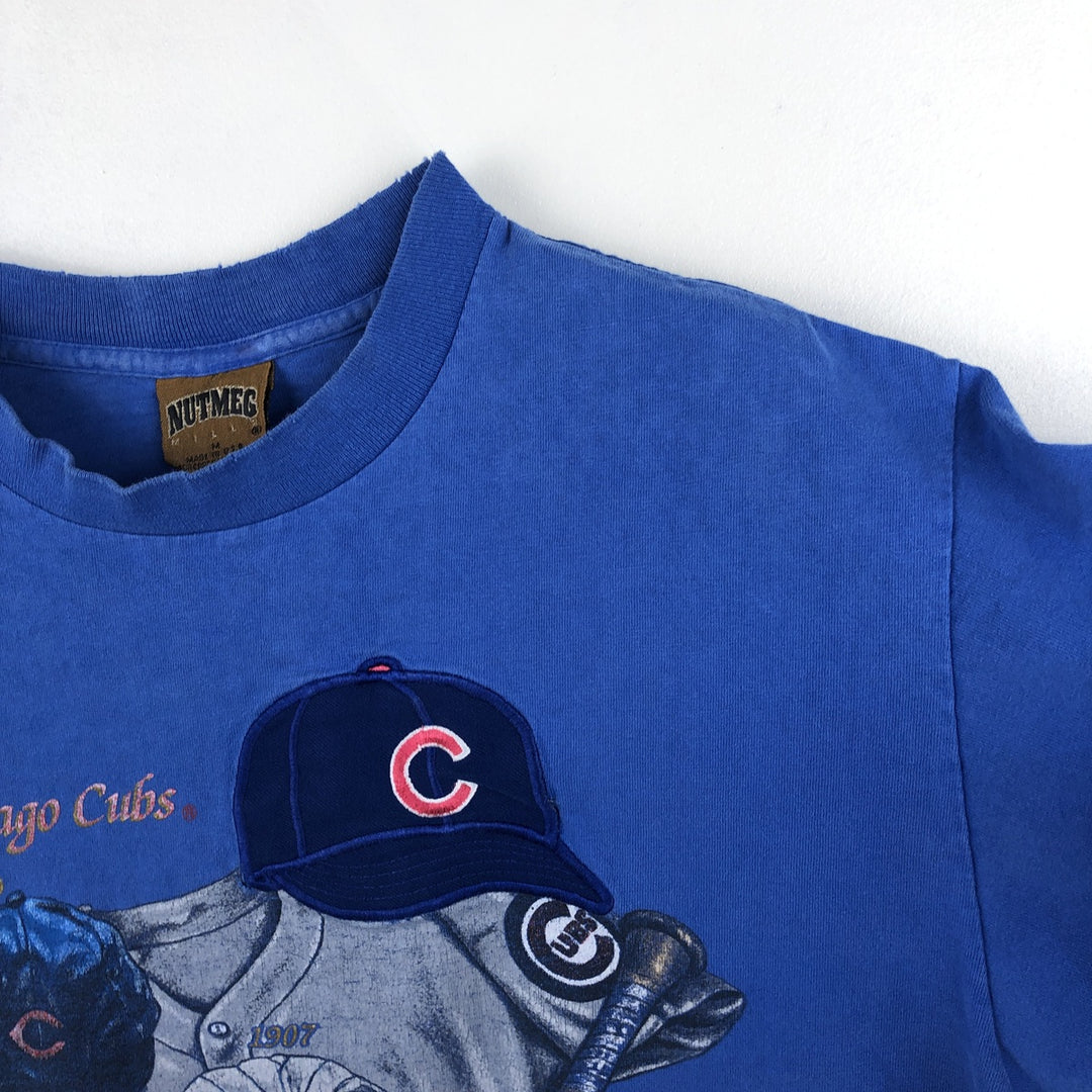 90'S Nutmeg MLB Chicago Cubs sports print T-shirt, Made in USA, Men's size M equivalent, Vintage cotton blue type Vintage Second Hand