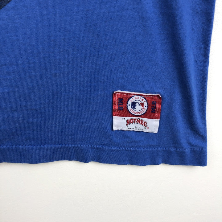 90'S Nutmeg MLB Chicago Cubs sports print T-shirt, Made in USA, Men's size M equivalent, Vintage cotton blue type Vintage Second Hand