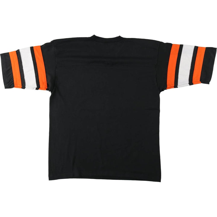 90'S Logo 7 NFL Cincinnati Bengals V-neck Football T-shirt, Made in USA, Men's XL equivalent. cotton black type Vintage Second Hand