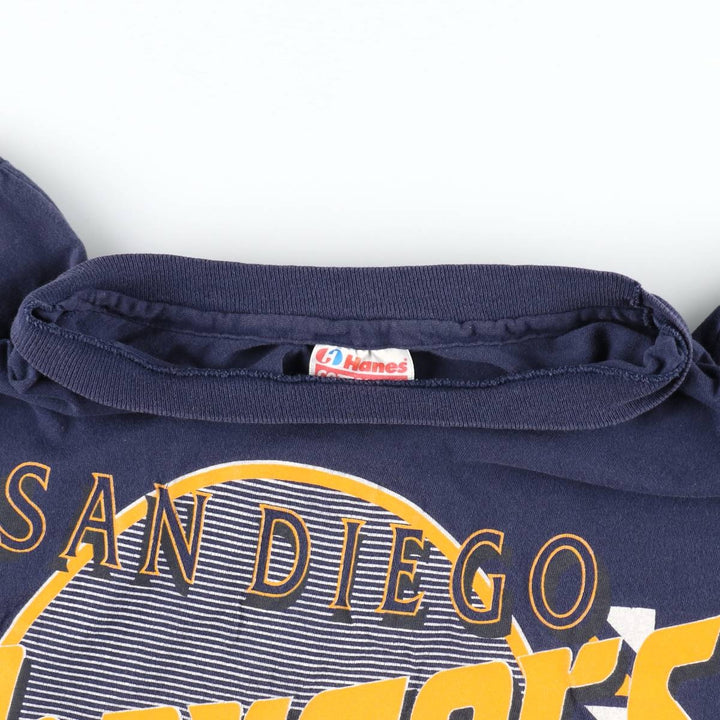 80'S Hanes NFL San Diego Chargers sports print T-shirt, Made in USA, Men's size L (approx.) cotton navy blue type Vintage Second Hand
