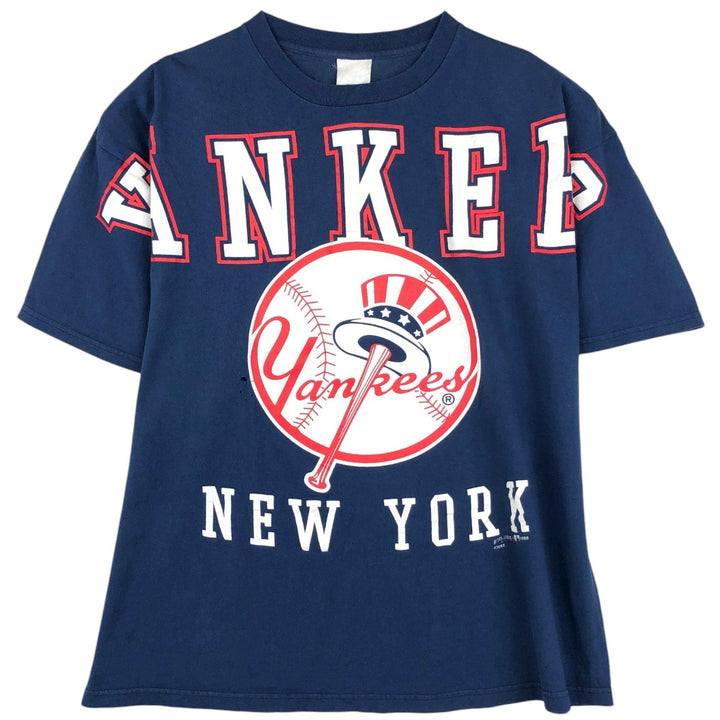 90'S MLB New York Yankees sports print t-shirt, made in USA, men's size L equivalent, vintage. cotton navy blue type Vintage Second Hand