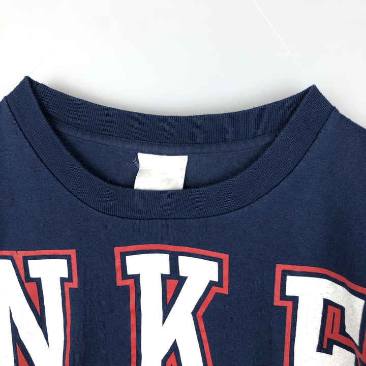 90'S MLB New York Yankees sports print t-shirt, made in USA, men's size L equivalent, vintage. cotton navy blue type Vintage Second Hand