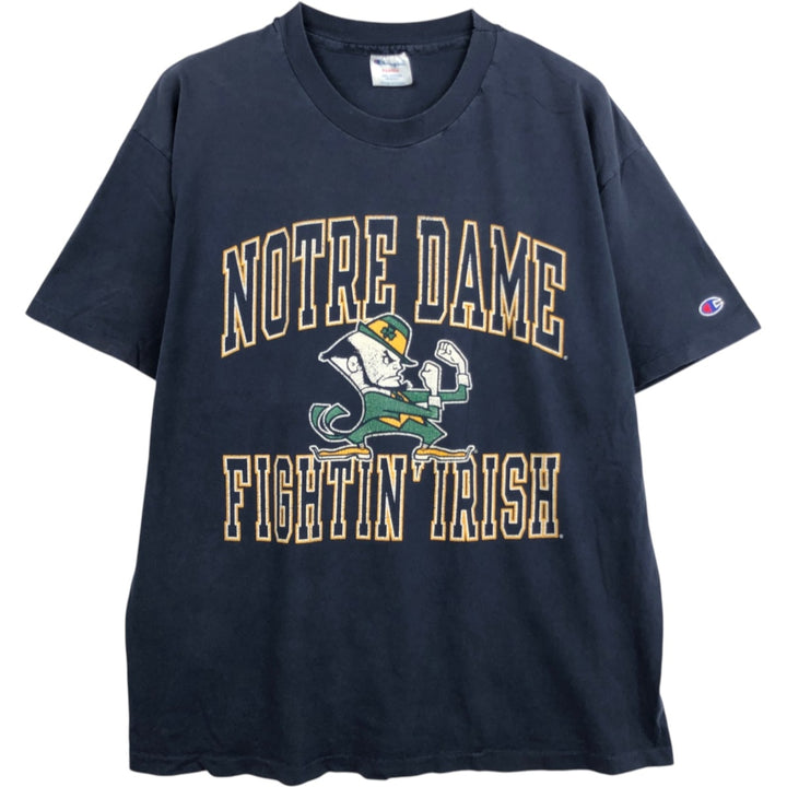 90'S Champion Notre Dame University Fighting Irish 3-Piece College T-Shirt, Made in USA, Men's XL equivalent. cotton navy blue type Vintage Second Hand