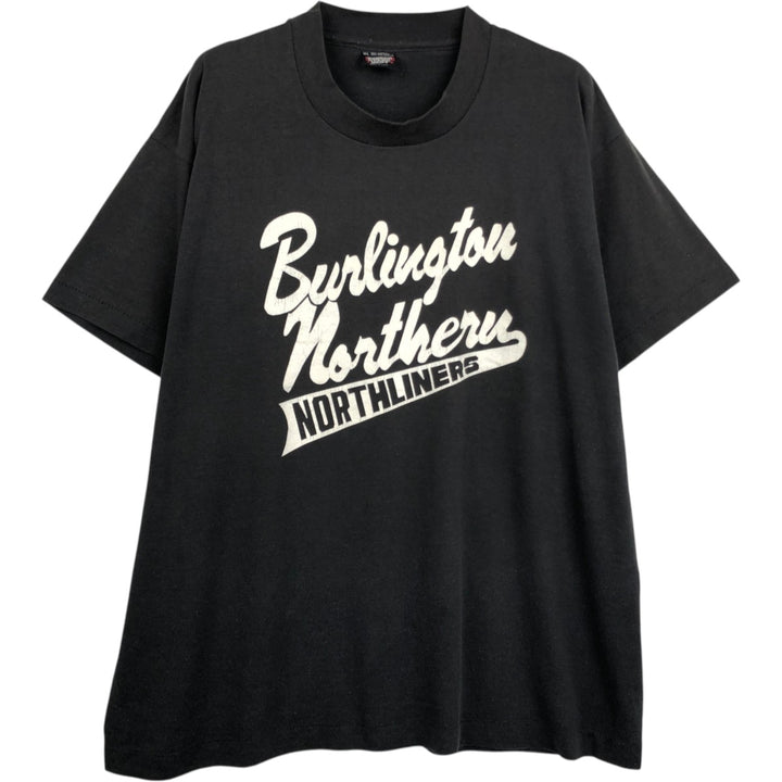 80s-90'S Screen Stars BEST Burlington Northern Railroad Advertising T-Shirt, Made in USA, Men's XL equivalent. cotton black type Vintage Second Hand