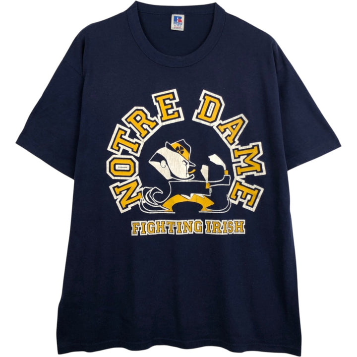 90'S Russell FIGHTIN' IRISH Notre Dame University College T-shirt, Made in USA, Men's XL equivalent. cotton navy blue type Vintage Second Hand
