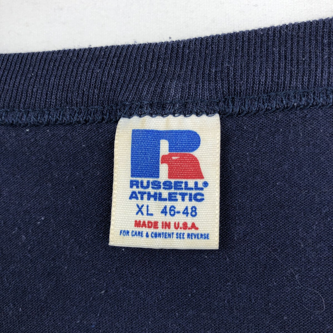 90'S Russell FIGHTIN' IRISH Notre Dame University College T-shirt, Made in USA, Men's XL equivalent. cotton navy blue type Vintage Second Hand