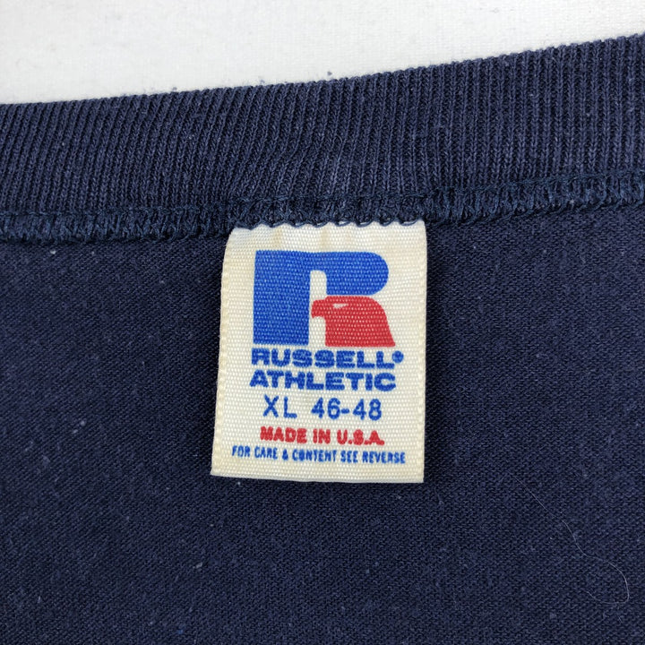 90'S Russell FIGHTIN' IRISH Notre Dame University College T-shirt, Made in USA, Men's XL equivalent. cotton navy blue type Vintage Second Hand