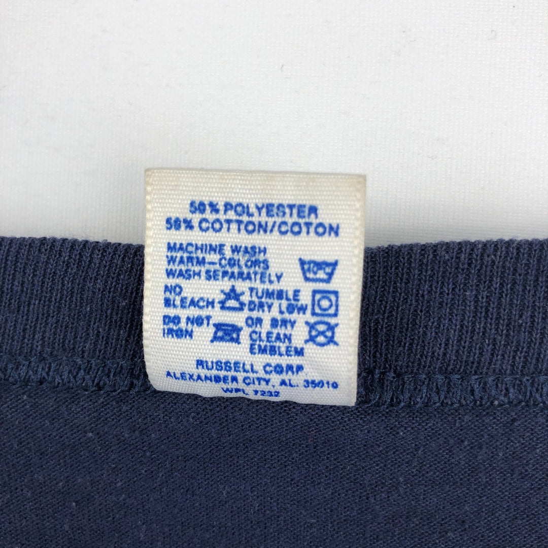 90'S Russell FIGHTIN' IRISH Notre Dame University College T-shirt, Made in USA, Men's XL equivalent. cotton navy blue type Vintage Second Hand