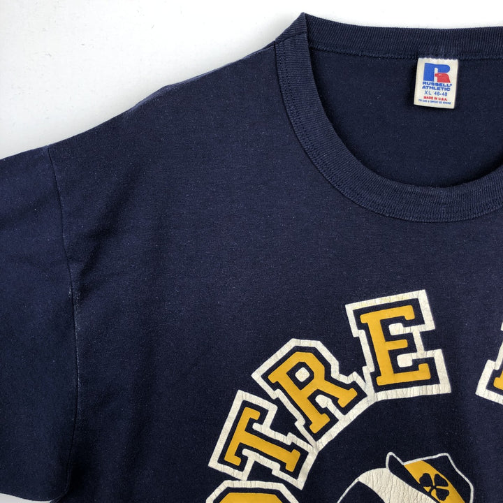 90'S Russell FIGHTIN' IRISH Notre Dame University College T-shirt, Made in USA, Men's XL equivalent. cotton navy blue type Vintage Second Hand